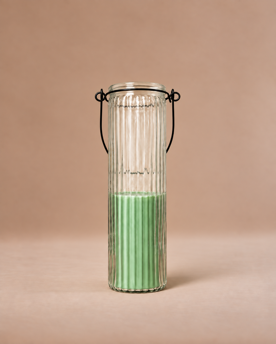 Ribbed Glass Lantern, Sage Green