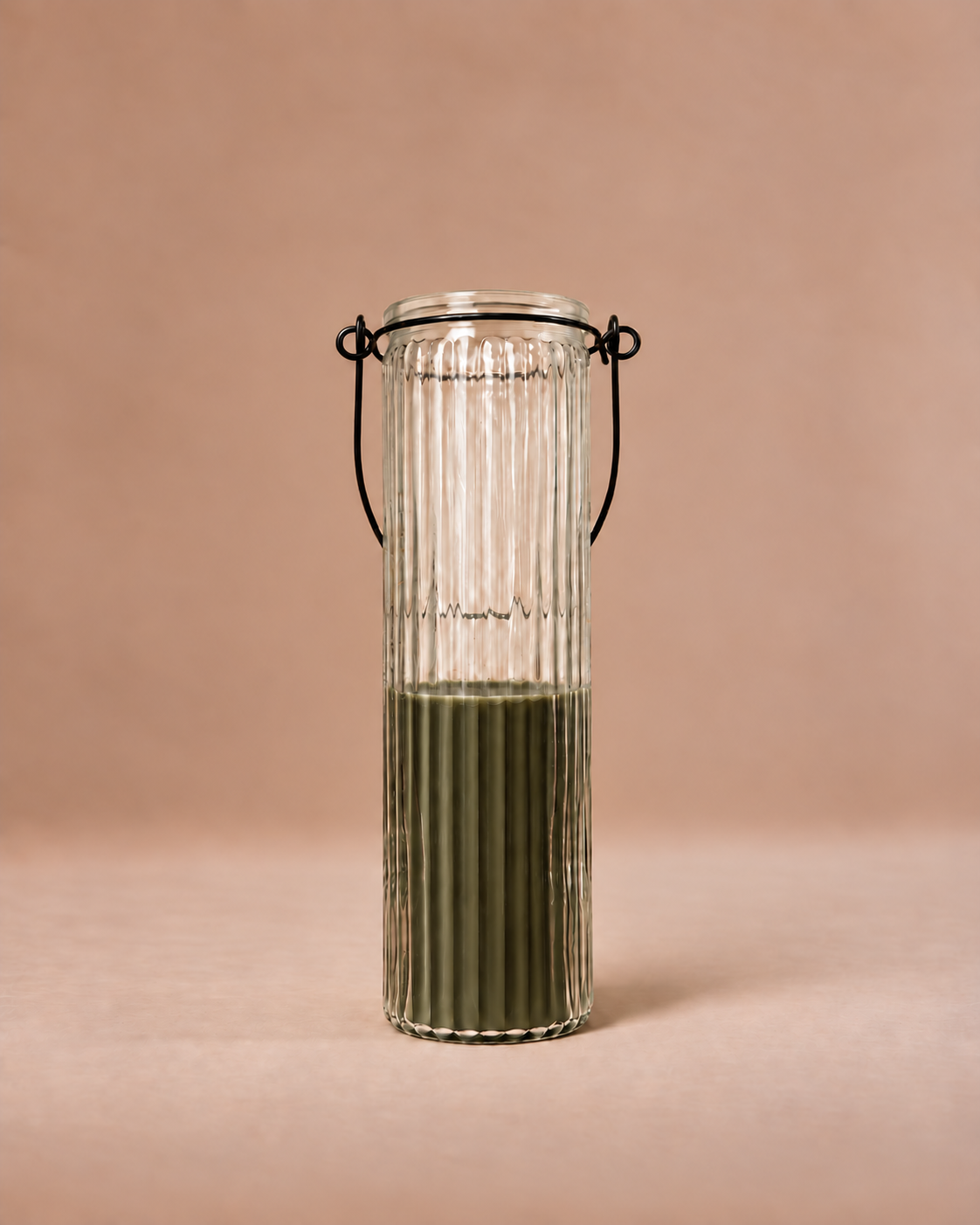 Ribbed Glass Lantern, Army Green