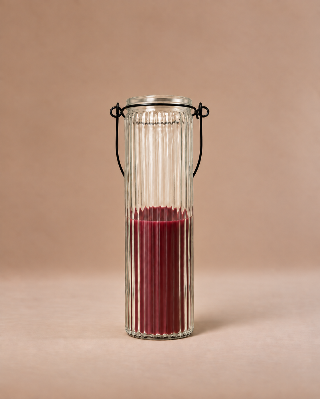 Ribbed Glass Lantern, Burgundy