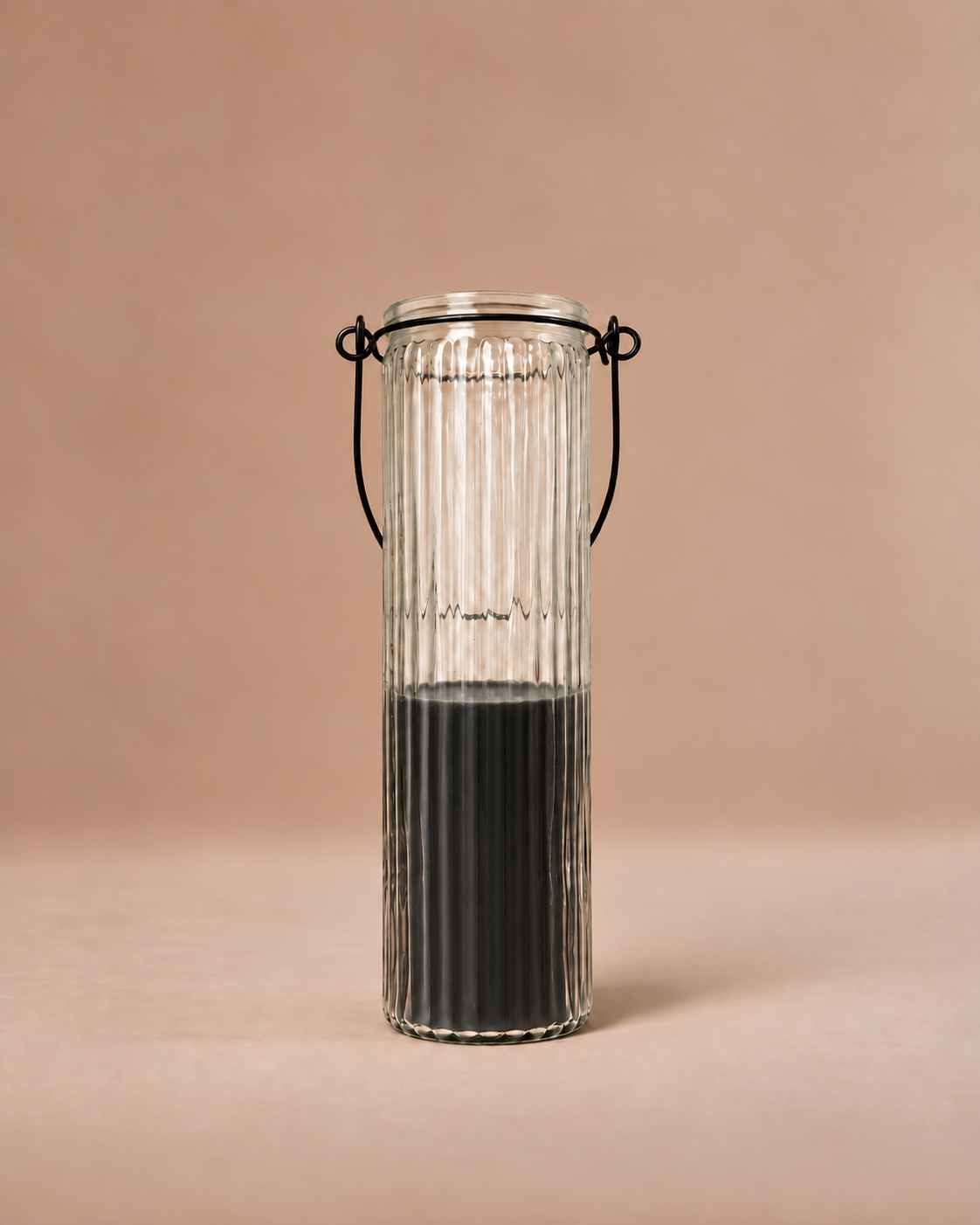 Ribbed Glass Lantern, Black